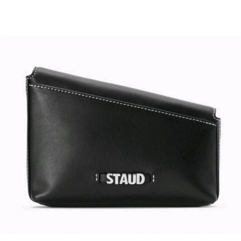 STAUD Black Asymmetrical Leather Shoulder Bag